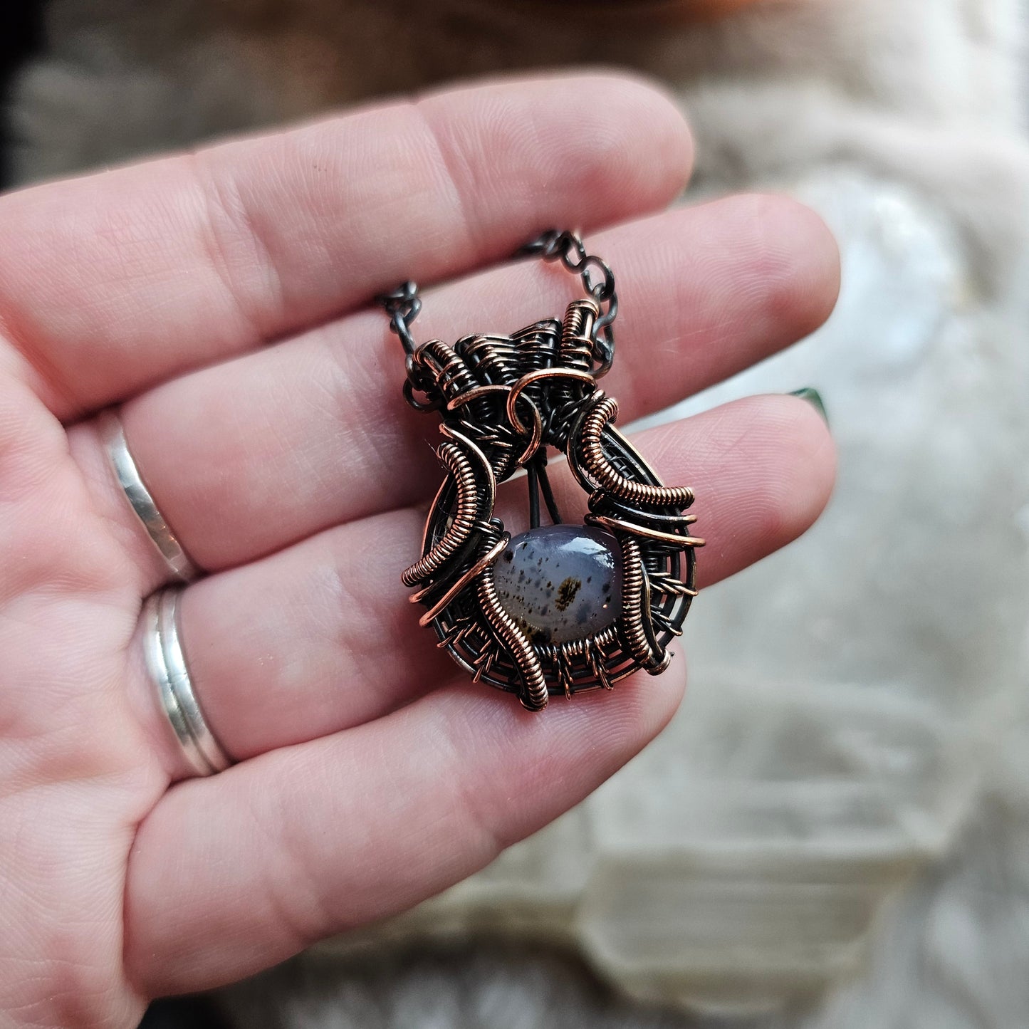 Wire Wrapped Montana Moss Agate in Copper