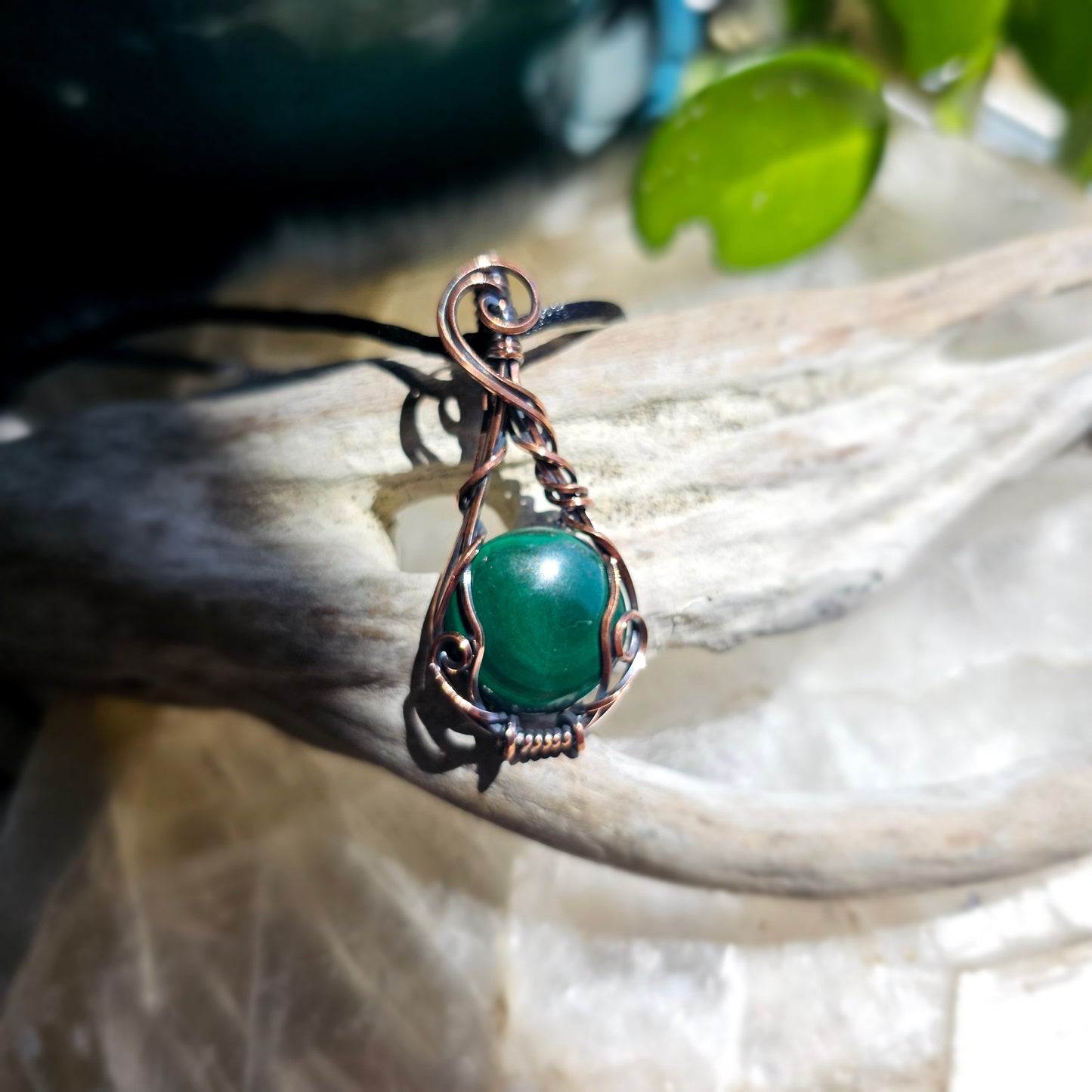 Malachite Copper Wire Wrapped Pendant