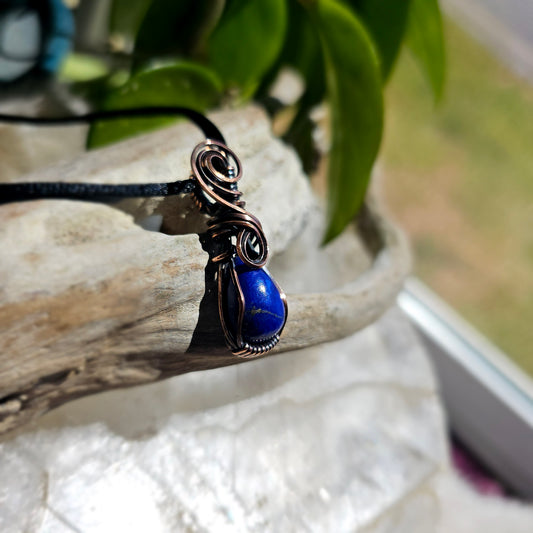 Lapis Lazuli Copper Wire Wrapped Pendant