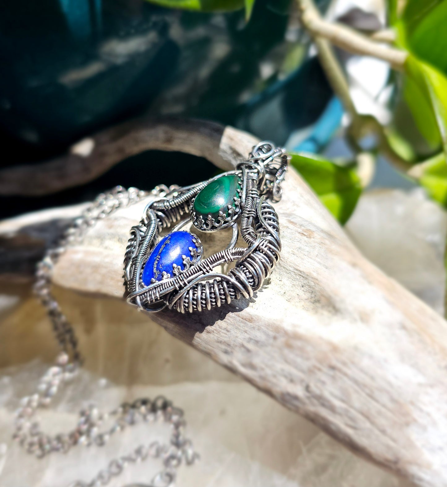 Lapis and Malachite Hybrid Pendant