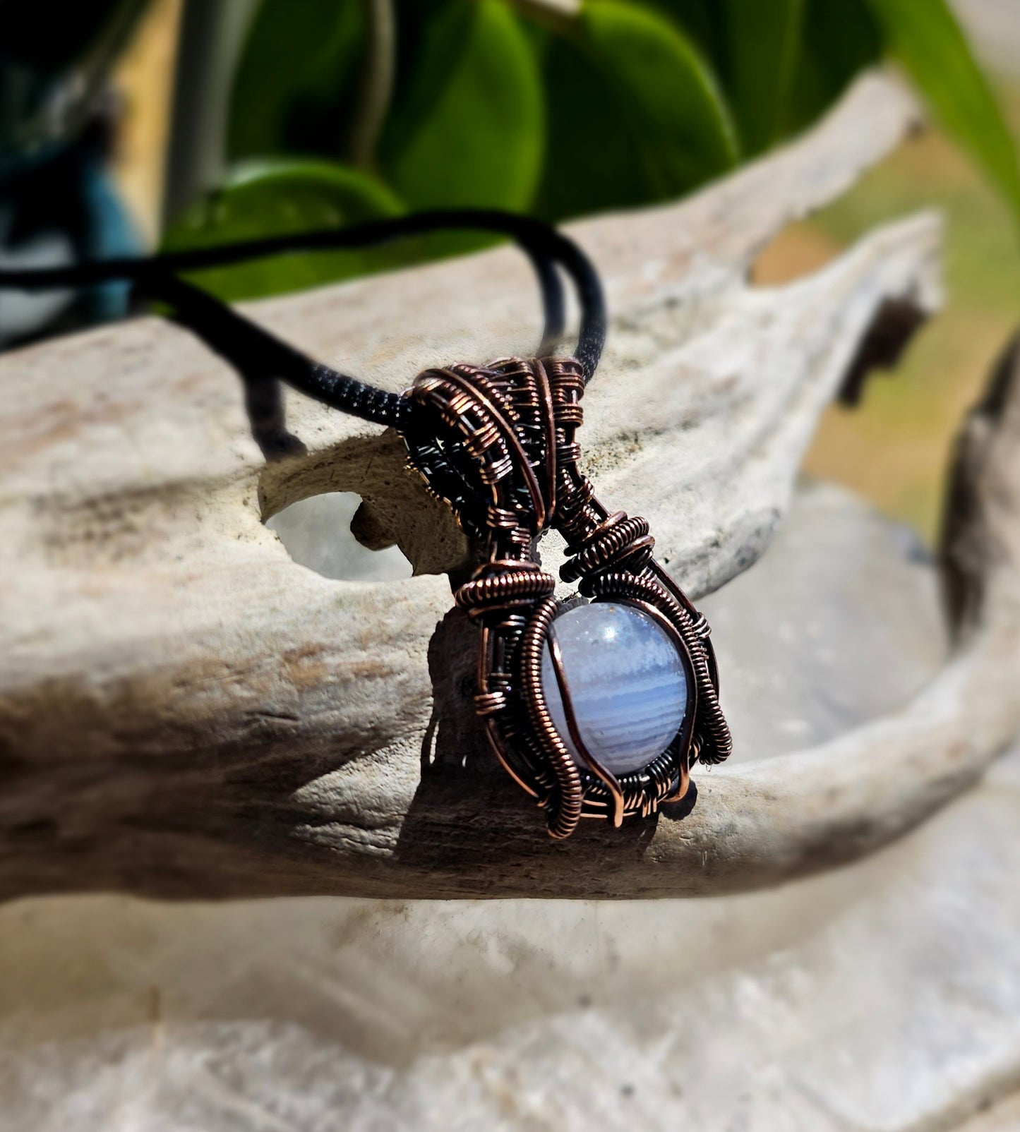 Blue Lace Agate Copper Wrapped Pendant