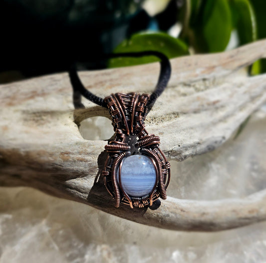 Blue Lace Agate Copper Wrapped Pendant