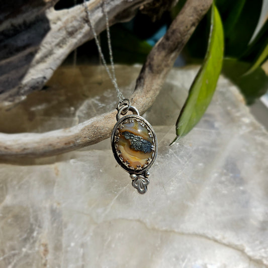 Marcasite Plume Agate Sterling Silver Pendant